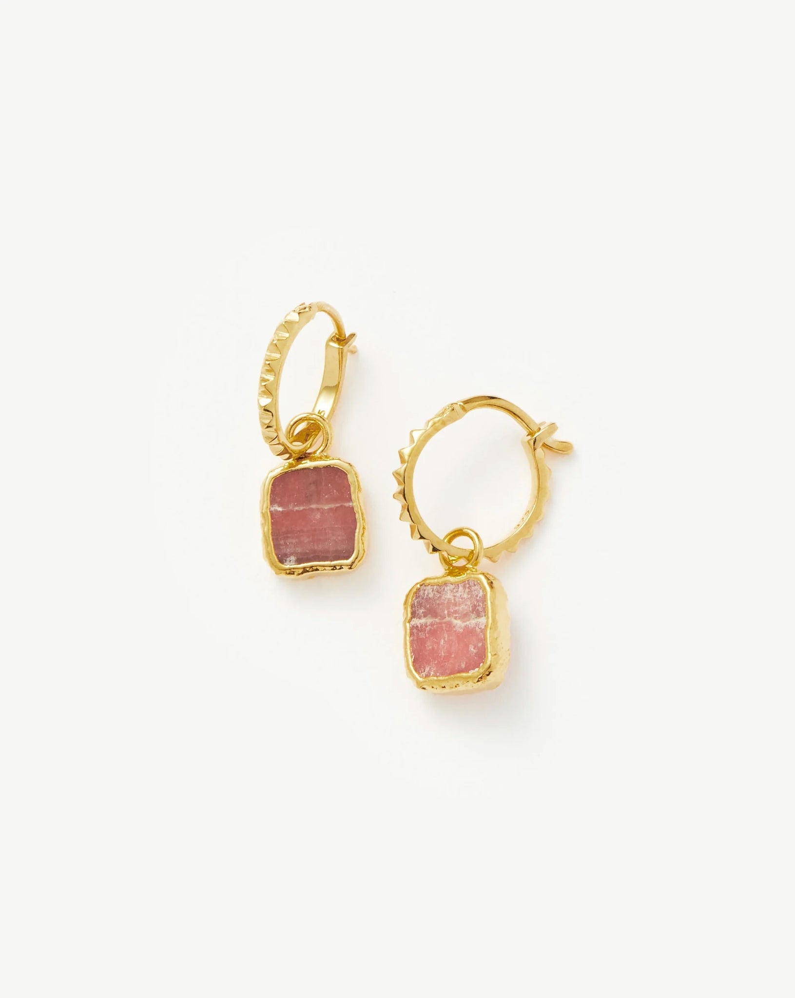 Mini Pyramid Charm Hoop Earrings | 18ct Gold Plated Vermeil/Rhodochrosite