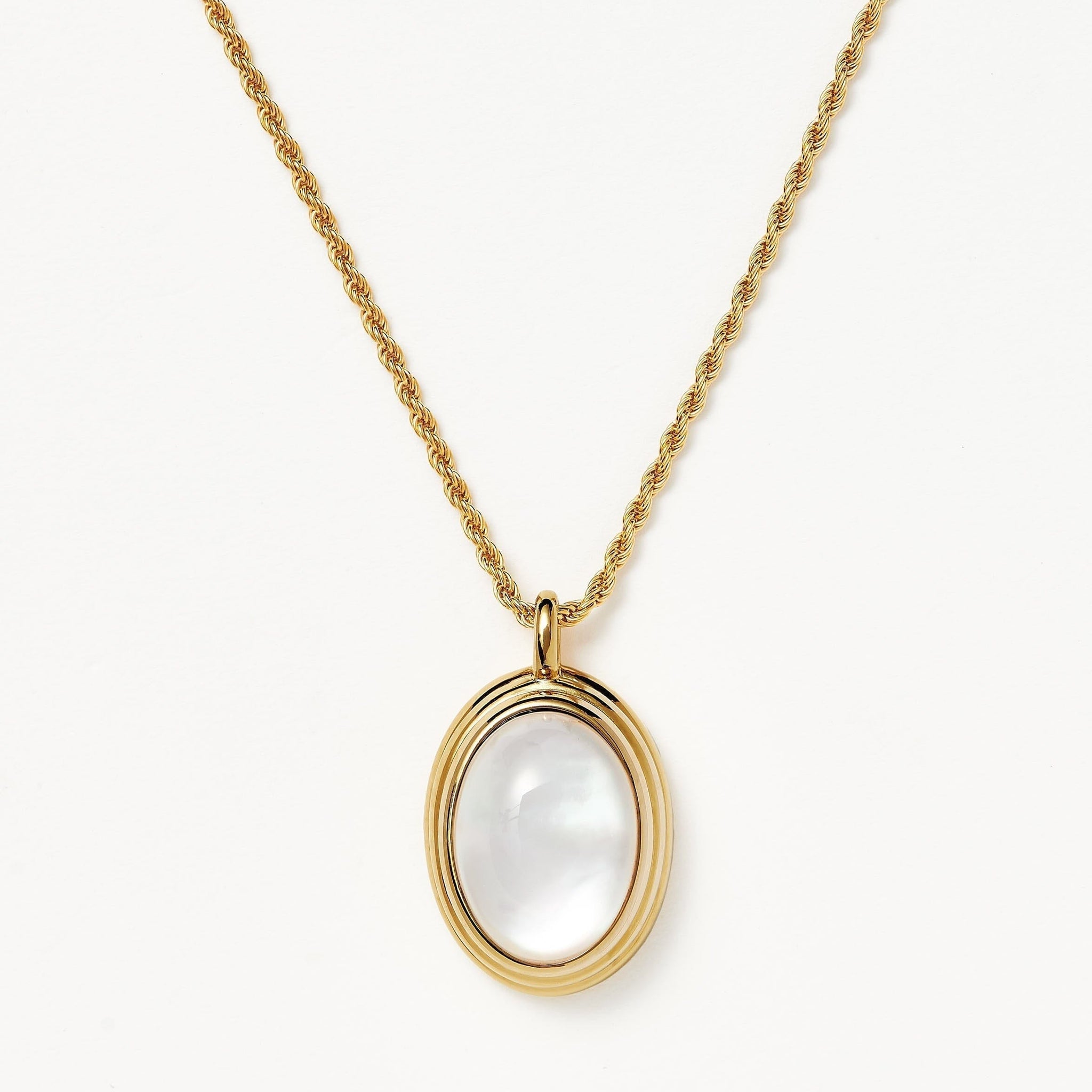 Ridged Oval Cabochon Pendant Necklace | 18ct Gold Plated Mother Pearl