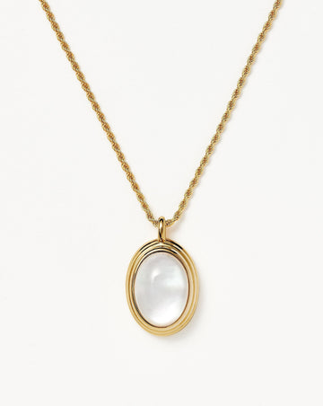 Ridged Oval Cabochon Pendant Necklace | 18ct Gold Plated Mother Pearl