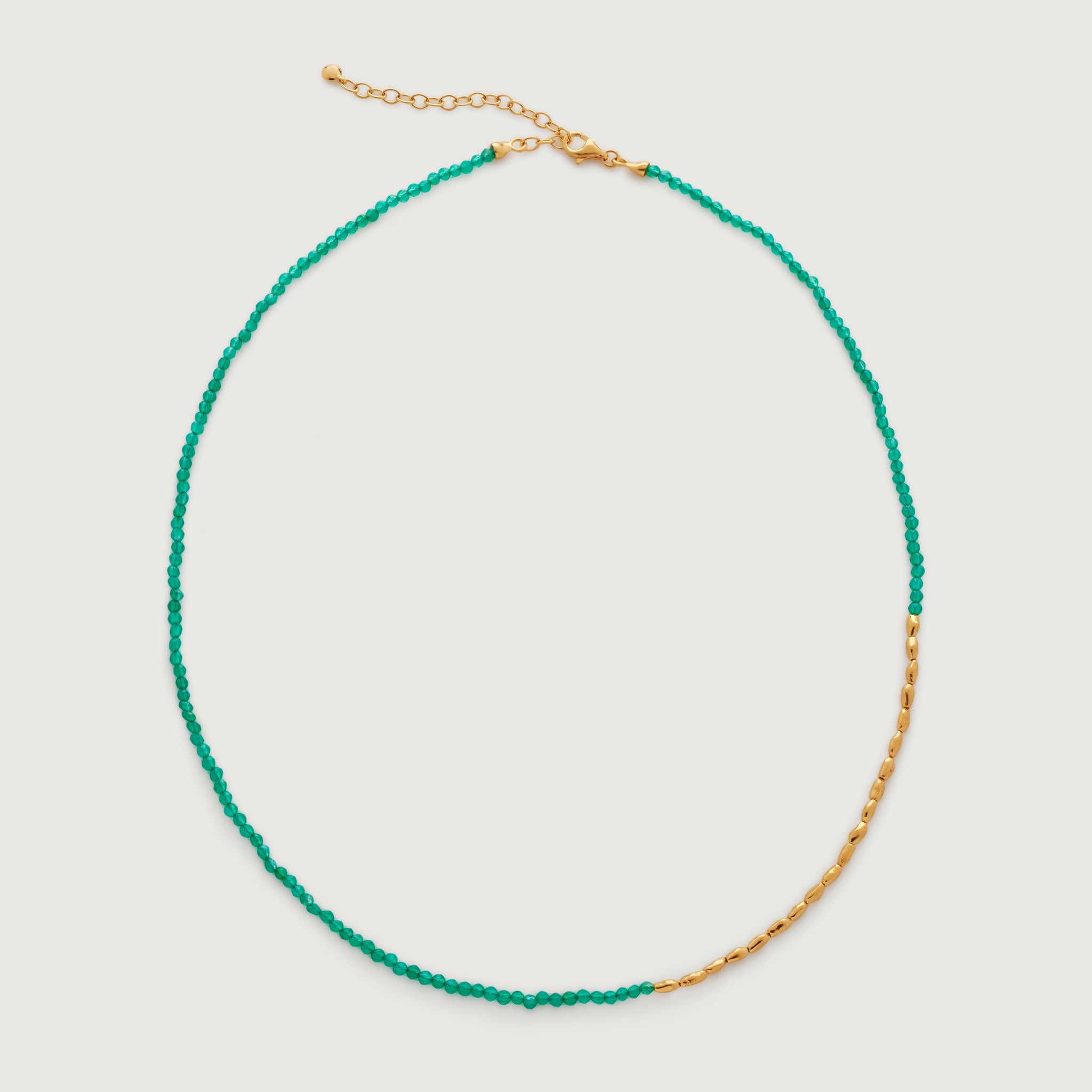 Mini Green Onyx Beaded Necklace Adjustable | 18ct Gold Plated