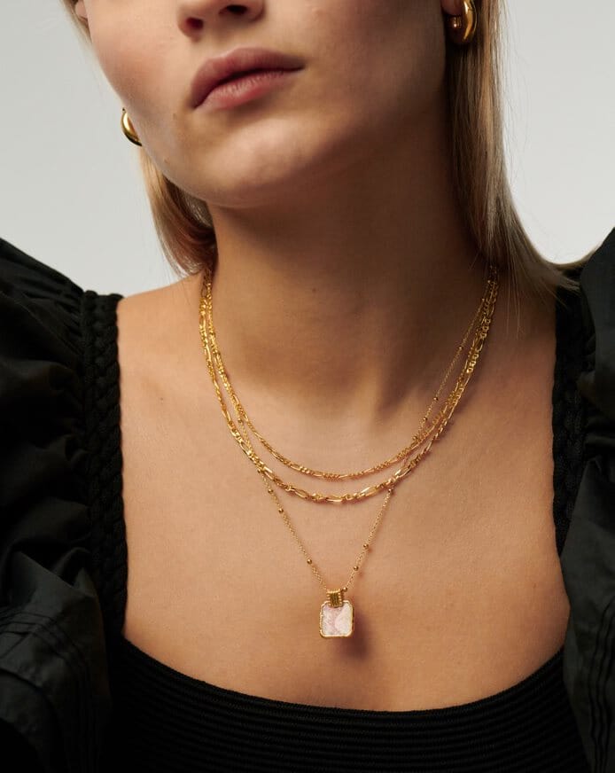 Square Natural Stone Necklace | 18ct Gold Plated Rainbow