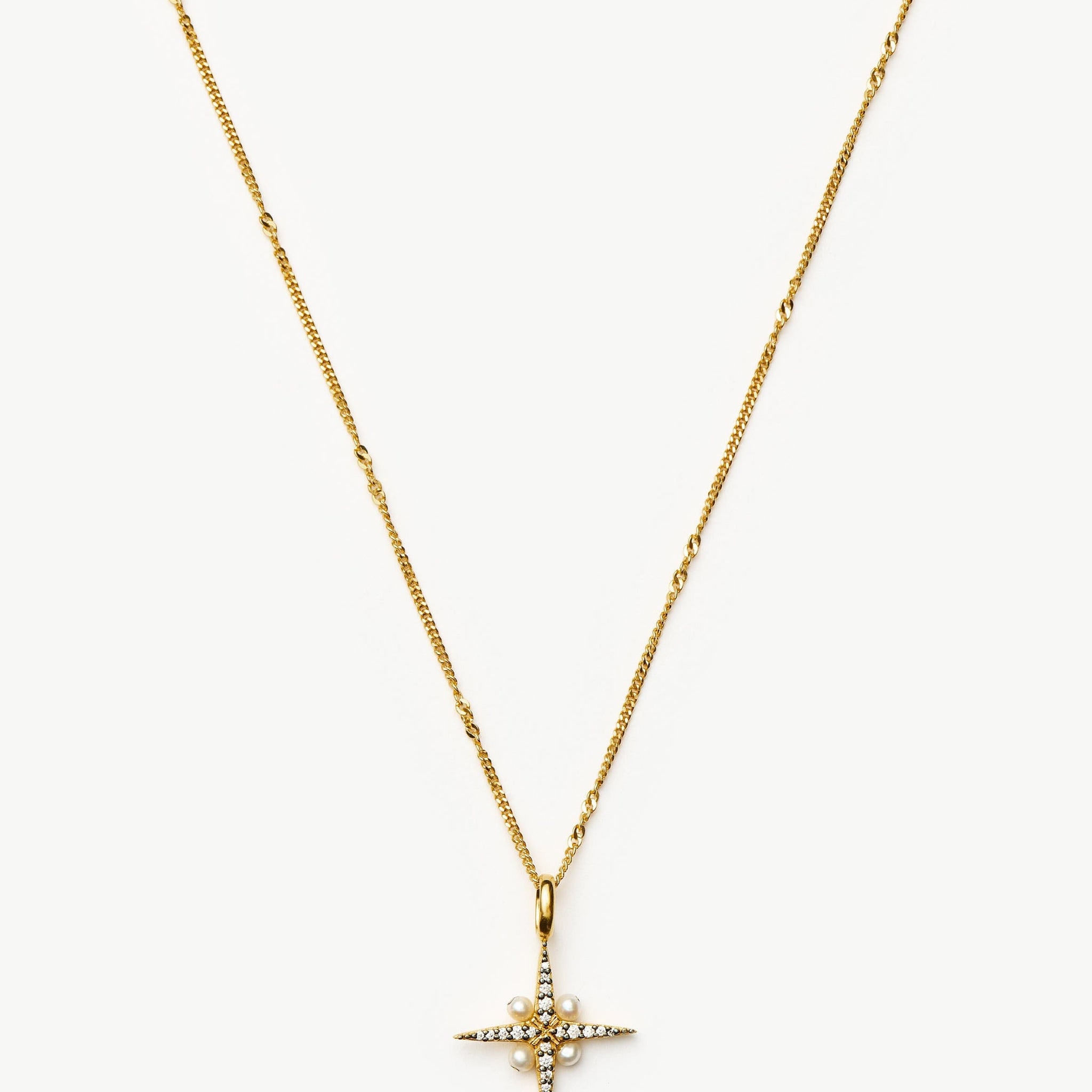 Cross Pearl Black Stud White Diamond Necklace | 18ct Gold Plated Pearl & CZs