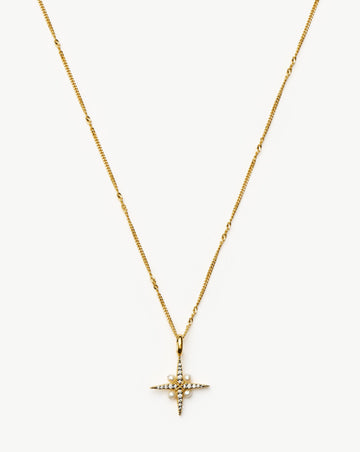 Cross Pearl Black Stud White Diamond Necklace | 18ct Gold Plated Pearl & CZs