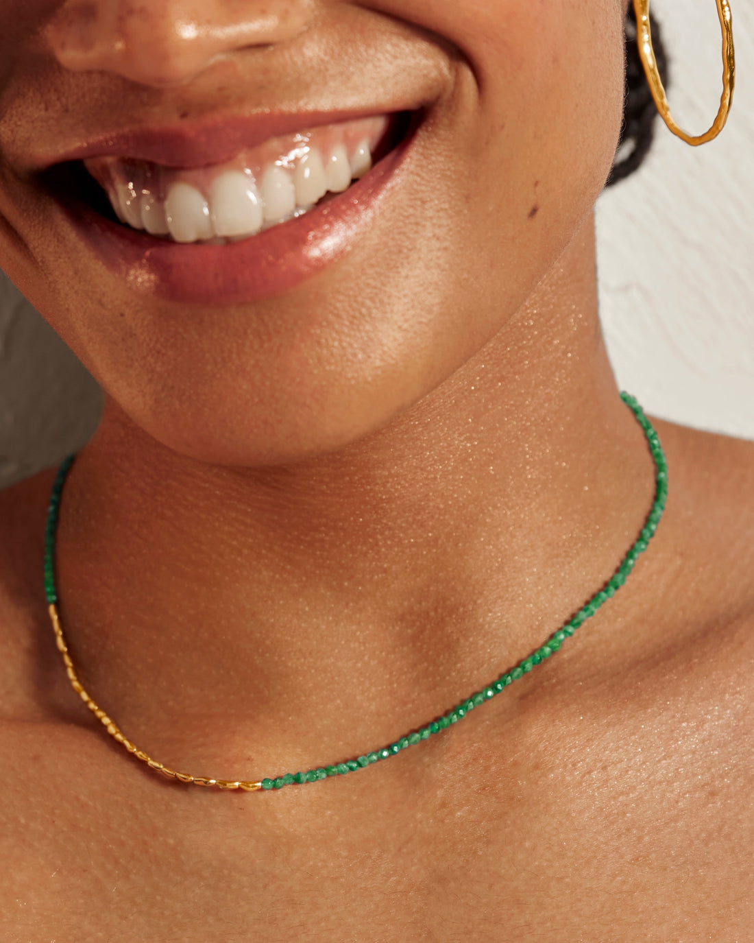 Mini Green Onyx Beaded Necklace Adjustable | 18ct Gold Plated