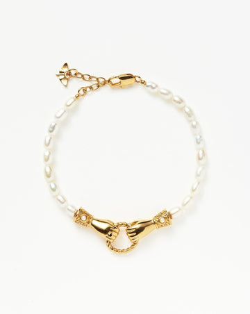 Harmony Hands Gemstone Bracelet | 18ct Gold Plated Pearl & Black Onyx