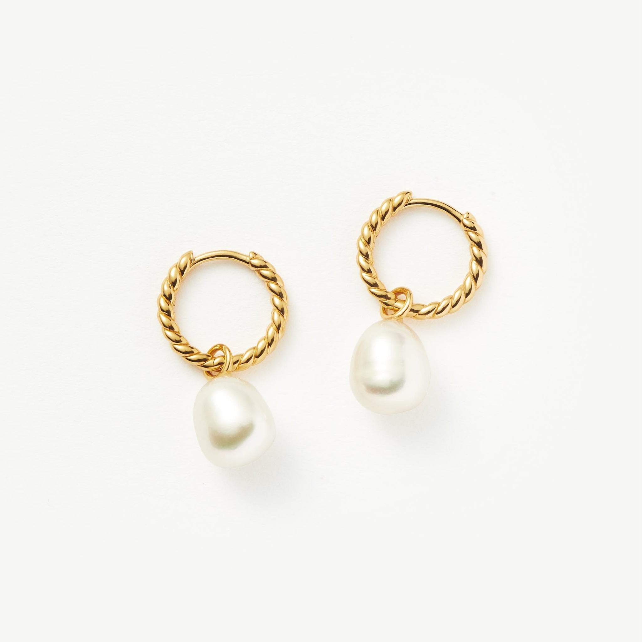 Pearl Twisted Small Drop Hoop Earrings | 18ct Gold Plated Pearl