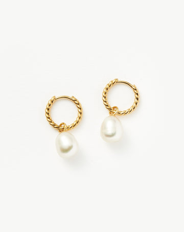 Pearl Twisted Small Drop Hoop Earrings | 18ct Gold Plated Pearl