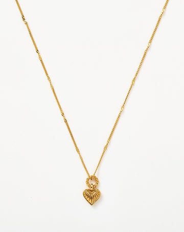 Mini Ridge Heart Charm Pendant Necklace | 18ct Gold Plated